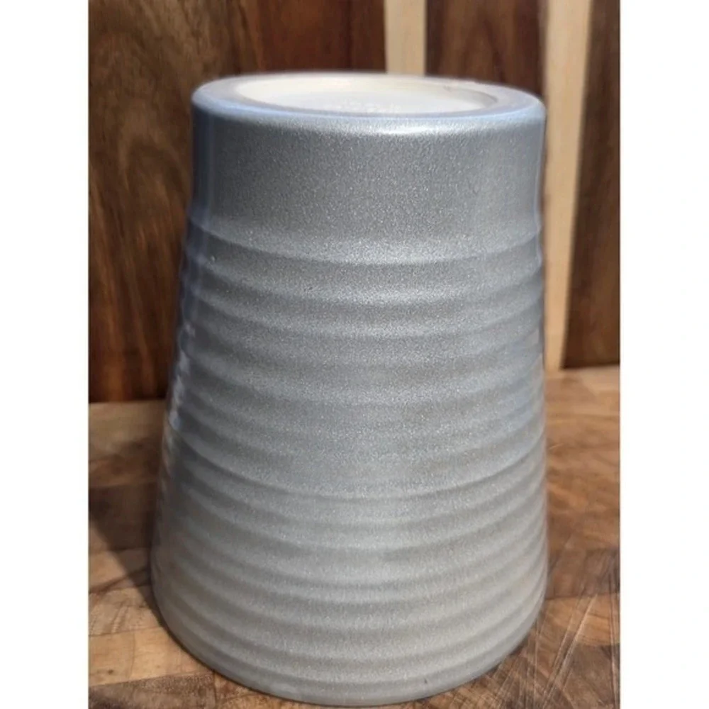 Made in Germany Ribbed Ceramic Planter Pot Metallic Silver Textured Vase